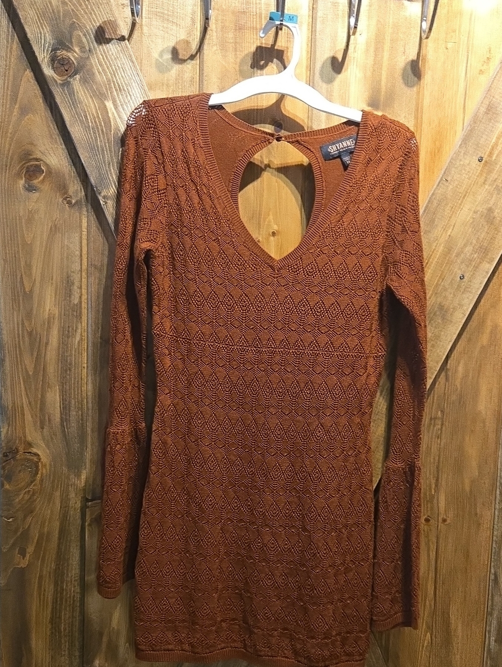 Shyanne Burnt Orange Knit Long-Sleeve Dress with Keyhole Back